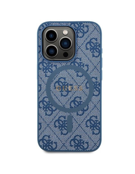 Véritable Case GUESS GUHMP15XG4GFRB pour iPhone 15 Pro Max (Compatible avec Magsafe / 4G Ring classic logo / blue)