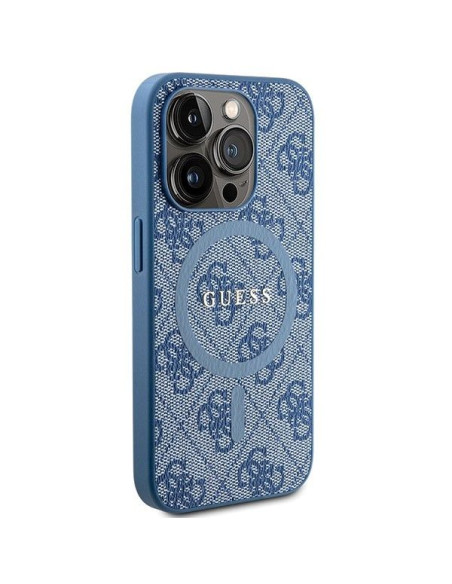 Véritable Case GUESS GUHMP15XG4GFRB pour iPhone 15 Pro Max (Compatible avec Magsafe / 4G Ring classic logo / blue)