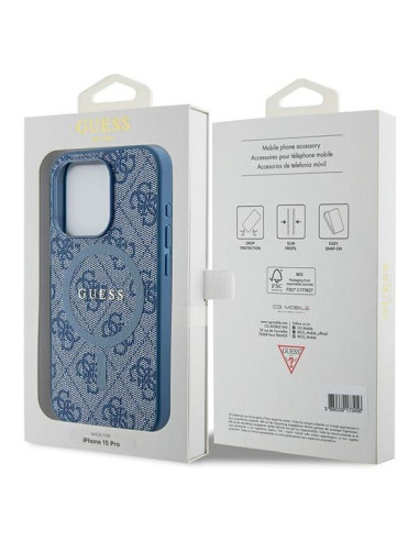 Véritable Case GUESS GUHMP15XG4GFRB pour iPhone 15 Pro Max (Compatible avec Magsafe / 4G Ring classic logo / blue)