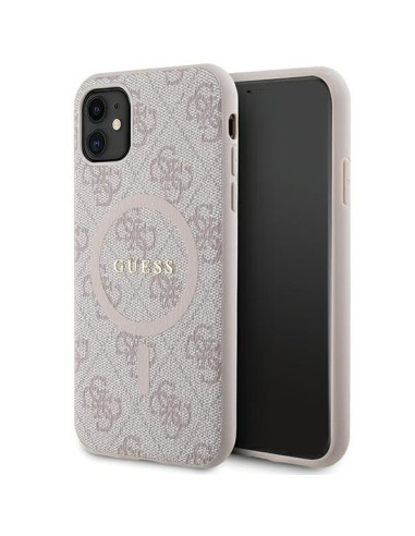 Véritable GUESS Case GUHMN61G4GFRP pour iPhone 11 (Compatible avec Magsafe / 4G Ring classic logo / pink)