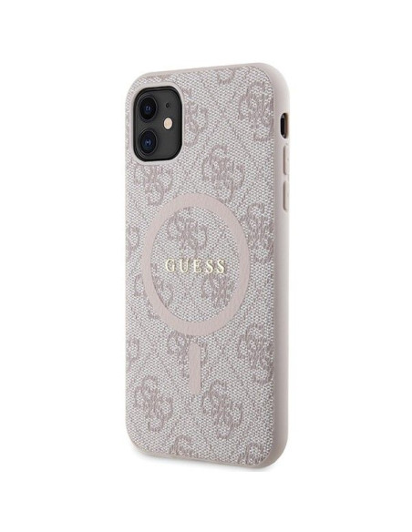 Véritable GUESS Case GUHMN61G4GFRP pour iPhone 11 (Compatible avec Magsafe / 4G Ring classic logo / pink)