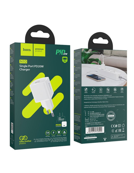 Chargeur HOCO Type C PD 20W N10 blanc