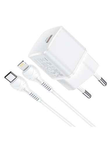 HOCO Chargeur secteur Type C + câble Type C vers Lightning PD 20W N10 blanc