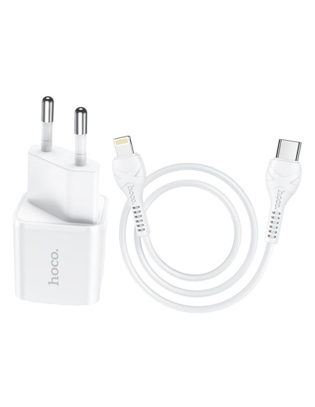 HOCO Chargeur secteur Type C + câble Type C vers Lightning PD 20W N10 blanc