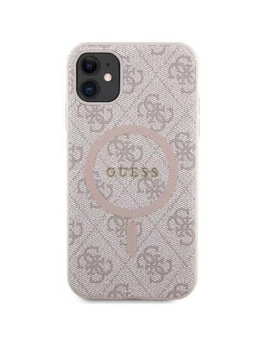 Véritable GUESS Case GUHMN61G4GFRP pour iPhone 11 (Compatible avec Magsafe / 4G Ring classic logo / pink)