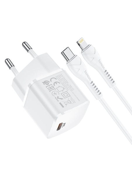 HOCO Chargeur secteur Type C + câble Type C vers Lightning PD 20W N10 blanc