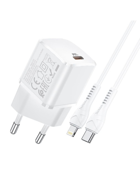 HOCO Chargeur secteur Type C + câble Type C vers Lightning PD 20W N10 blanc