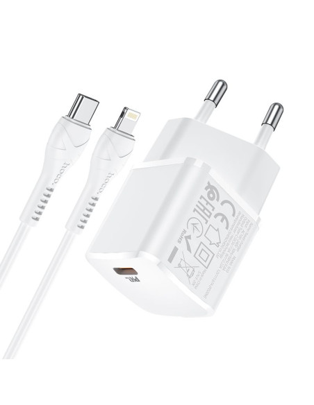 HOCO Chargeur secteur Type C + câble Type C vers Lightning PD 20W N10 blanc
