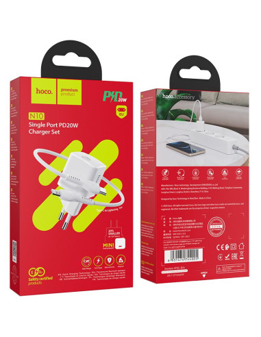 HOCO Chargeur secteur Type C + câble Type C vers Lightning PD 20W N10 blanc
