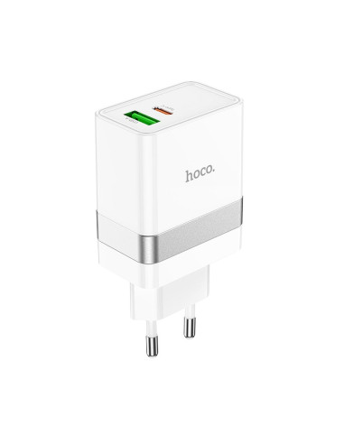 HOCO USB A + Type C PD QC3.0 3A 30W N21 Chargeur de réseau blanc