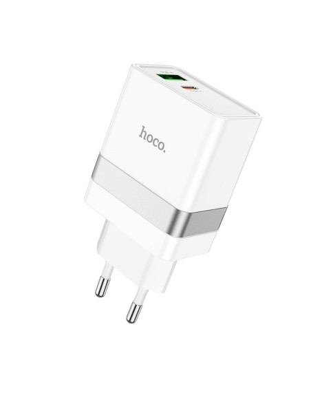 HOCO USB A + Type C PD QC3.0 3A 30W N21 Chargeur de réseau blanc