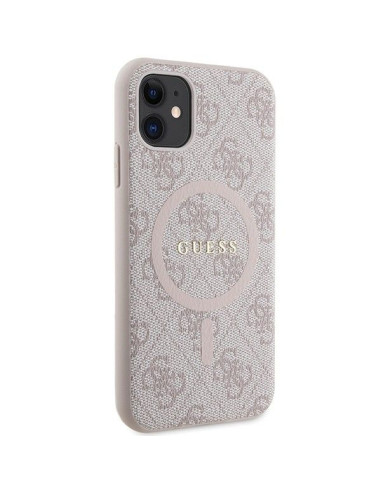 Véritable GUESS Case GUHMN61G4GFRP pour iPhone 11 (Compatible avec Magsafe / 4G Ring classic logo / pink)