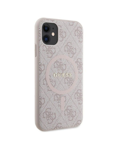Véritable GUESS Case GUHMN61G4GFRP pour iPhone 11 (Compatible avec Magsafe / 4G Ring classic logo / pink)