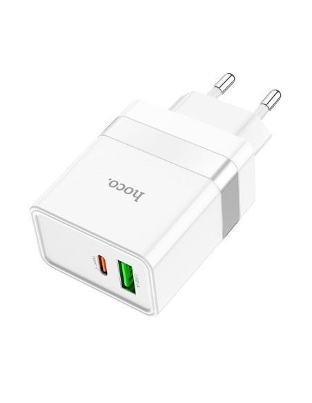 HOCO USB A + Type C PD QC3.0 3A 30W N21 Chargeur de réseau blanc