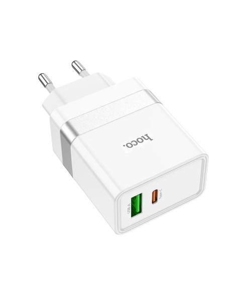 HOCO USB A + Type C PD QC3.0 3A 30W N21 Chargeur de réseau blanc