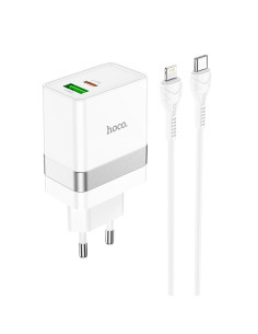 HOCO Chargeur secteur USB A + Type C + câble Type C vers Lightning PD QC3.0 3A 30W N21 blanc