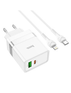HOCO Chargeur secteur USB A + Type C + câble Type C vers Lightning PD QC3.0 3A 30W N21 blanc 2