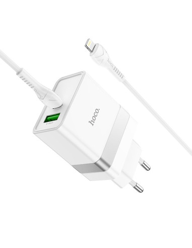 HOCO Chargeur secteur USB A + Type C + câble Type C vers Lightning PD QC3.0 3A 30W N21 blanc
