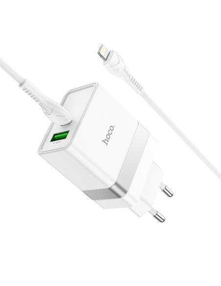 HOCO Chargeur secteur USB A + Type C + câble Type C vers Lightning PD QC3.0 3A 30W N21 blanc