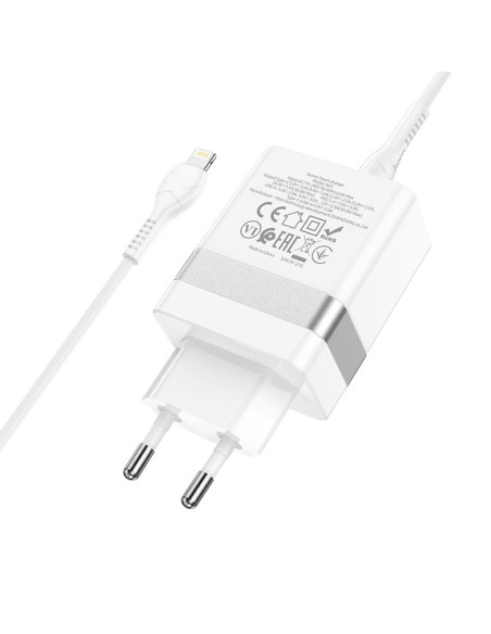 HOCO Chargeur secteur USB A + Type C + câble Type C vers Lightning PD QC3.0 3A 30W N21 blanc