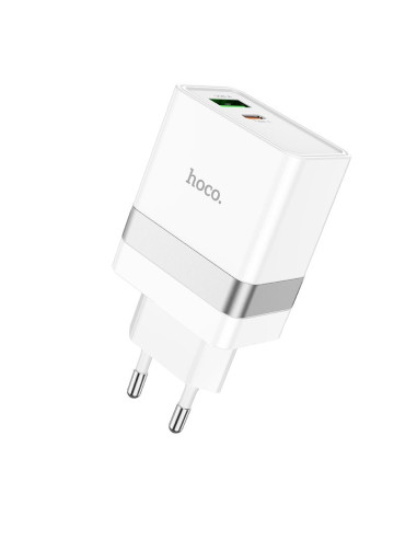 HOCO Chargeur secteur USB A + Type C + câble Type C vers Lightning PD QC3.0 3A 30W N21 blanc