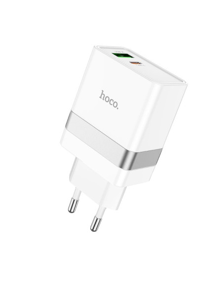 HOCO Chargeur secteur USB A + Type C + câble Type C vers Lightning PD QC3.0 3A 30W N21 blanc
