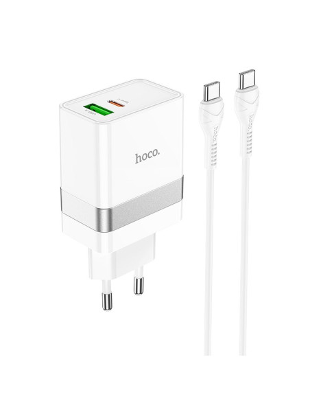 HOCO Chargeur secteur USB A + Type C + câble Type C vers Type C PD QC3.0 3A 30W N21 blanc