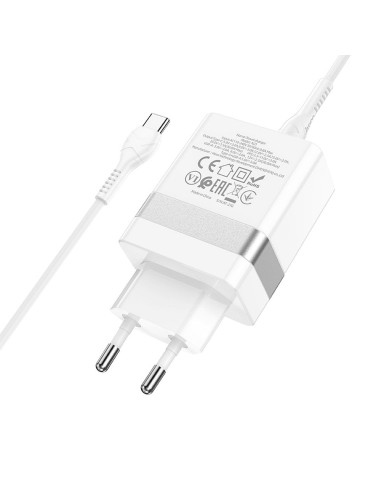HOCO Chargeur secteur USB A + Type C + câble Type C vers Type C PD QC3.0 3A 30W N21 blanc