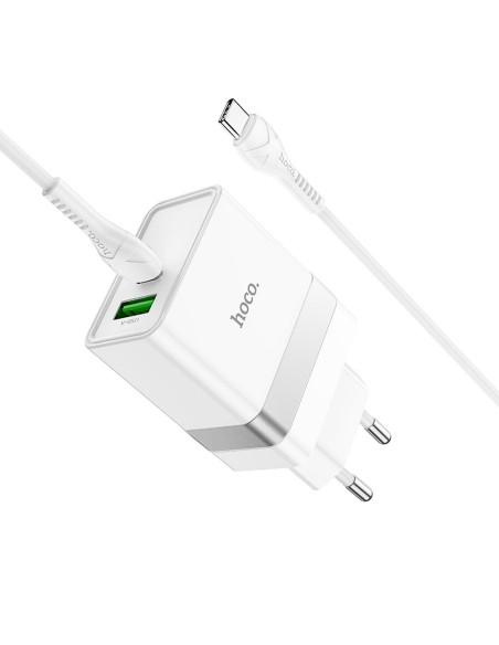HOCO Chargeur secteur USB A + Type C + câble Type C vers Type C PD QC3.0 3A 30W N21 blanc
