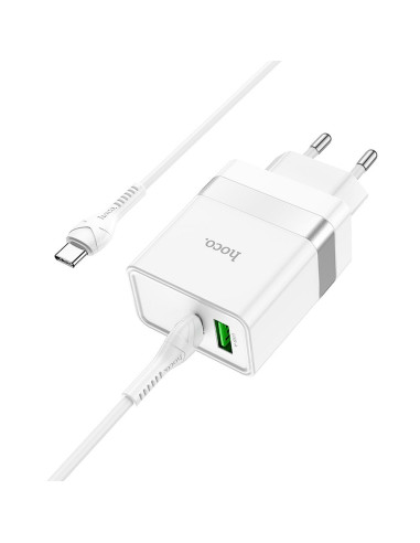 HOCO Chargeur secteur USB A + Type C + câble Type C vers Type C PD QC3.0 3A 30W N21 blanc