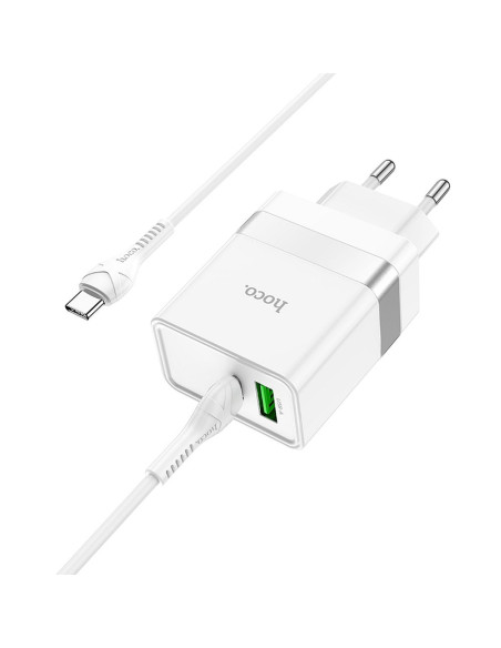 HOCO Chargeur secteur USB A + Type C + câble Type C vers Type C PD QC3.0 3A 30W N21 blanc