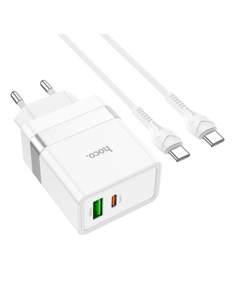 HOCO Chargeur secteur USB A + Type C + câble Type C vers Type C PD QC3.0 3A 30W N21 blanc