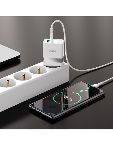 HOCO Chargeur secteur USB A + Type C + câble Type C vers Type C PD QC3.0 3A 30W N21 blanc