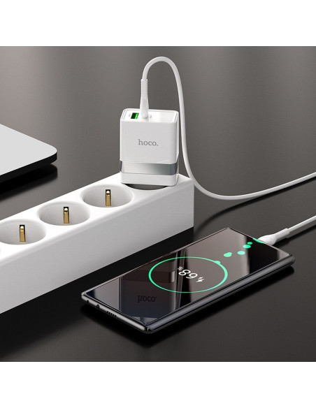 HOCO Chargeur secteur USB A + Type C + câble Type C vers Type C PD QC3.0 3A 30W N21 blanc