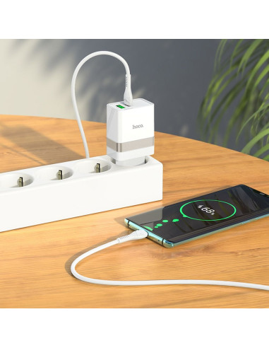HOCO Chargeur secteur USB A + Type C + câble Type C vers Type C PD QC3.0 3A 30W N21 blanc