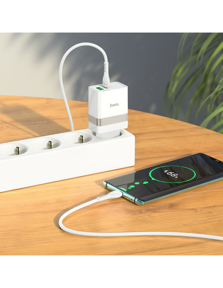 HOCO Chargeur secteur USB A + Type C + câble Type C vers Type C PD QC3.0 3A 30W N21 blanc