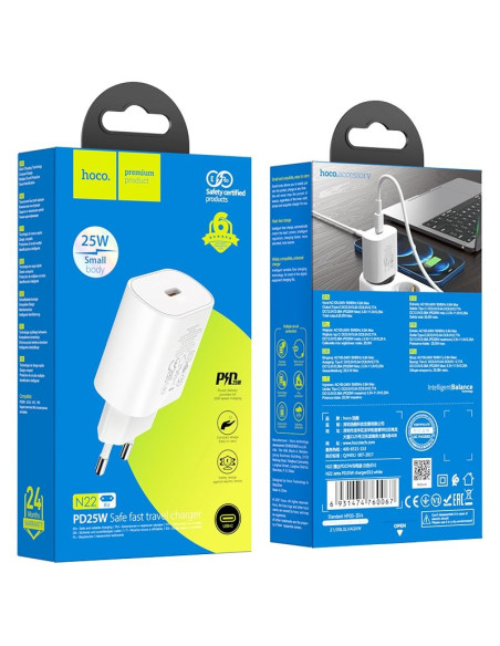 Chargeur HOCO Type C PD QC3.0 25W N22 blanc