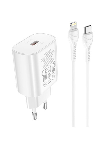 HOCO Chargeur secteur Type C + câble Type C vers Lightning PD QC3.0 25W N22 blanc