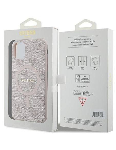 Véritable GUESS Case GUHMN61G4GFRP pour iPhone 11 (Compatible avec Magsafe / 4G Ring classic logo / pink)
