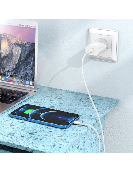 HOCO Chargeur secteur Type C + câble Type C vers Lightning PD QC3.0 25W N22 blanc