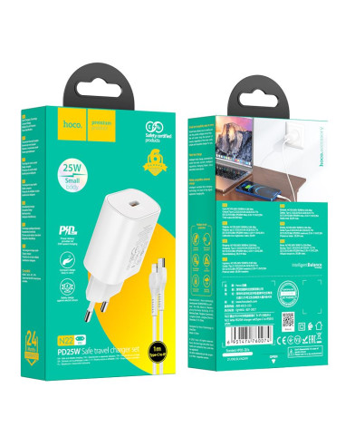 HOCO Chargeur secteur Type C + câble Type C vers Lightning PD QC3.0 25W N22 blanc