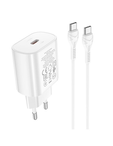 Chargeur HOCO Type C + câble Type C vers Type C PD QC3.0 25W N22 blanc