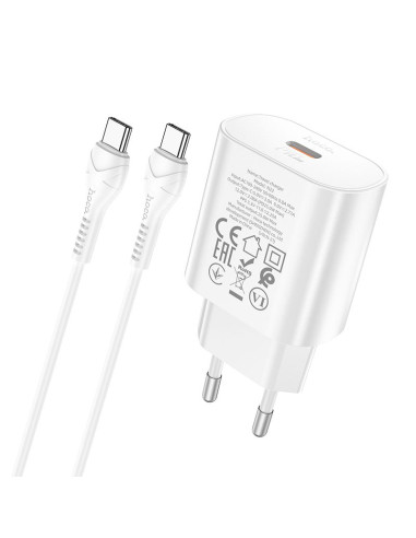 Chargeur HOCO Type C + câble Type C vers Type C PD QC3.0 25W N22 blanc