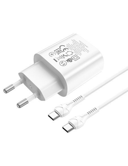 Chargeur HOCO Type C + câble Type C vers Type C PD QC3.0 25W N22 blanc