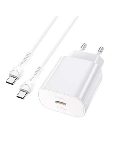Chargeur HOCO Type C + câble Type C vers Type C PD QC3.0 25W N22 blanc