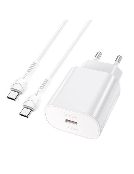 Chargeur HOCO Type C + câble Type C vers Type C PD QC3.0 25W N22 blanc