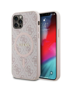 GUESS case for IPHONE 12 / 12 Pro compatible with MagSafe GUHMP12MG4GFRP (4G Ring classic logo) pink