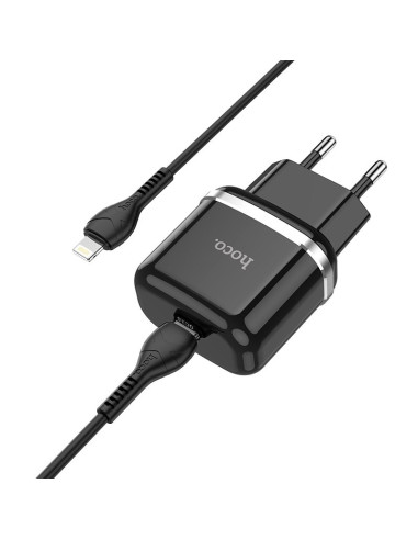 Chargeur secteur HOCO Type C + câble Type C vers Lightning PD QC3.0 20W N24 noir.