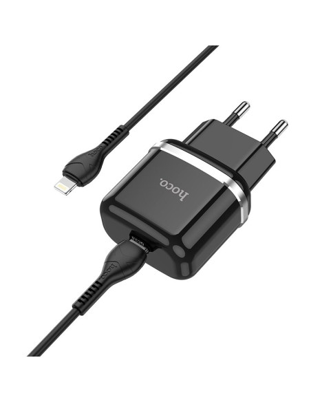 Chargeur secteur HOCO Type C + câble Type C vers Lightning PD QC3.0 20W N24 noir.