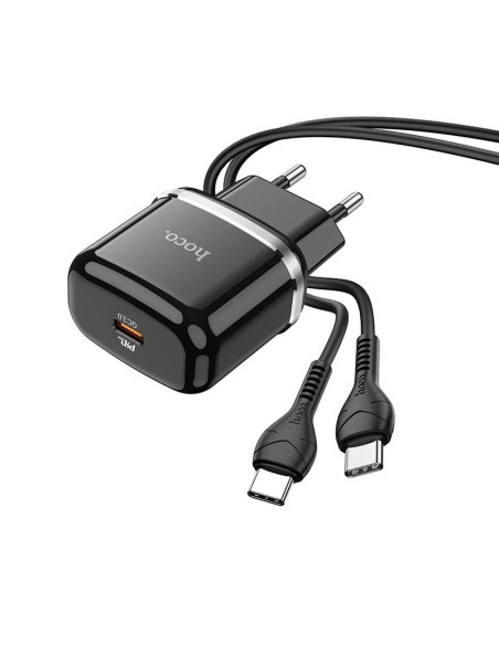 Chargeur secteur HOCO Type C + câble Type C vers Type C PD QC3.0 20W N24 noir.